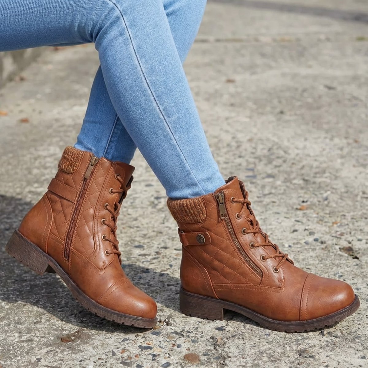 Women's Quilted Lace-Up Side Zip Ankle Boots