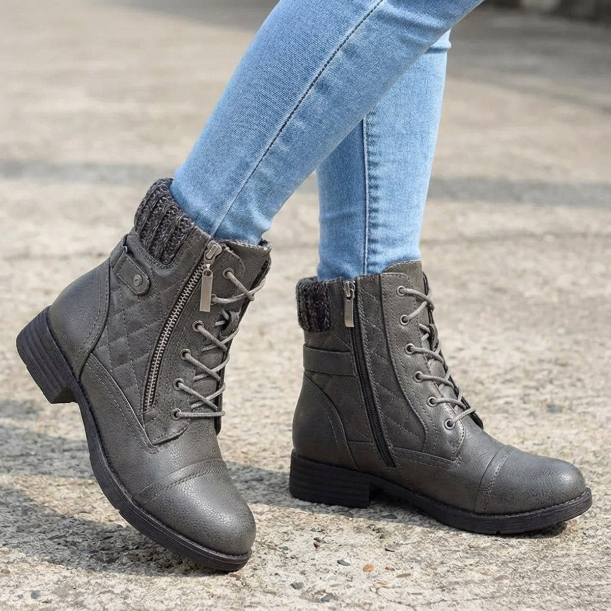 Women's Quilted Lace-Up Side Zip Ankle Boots