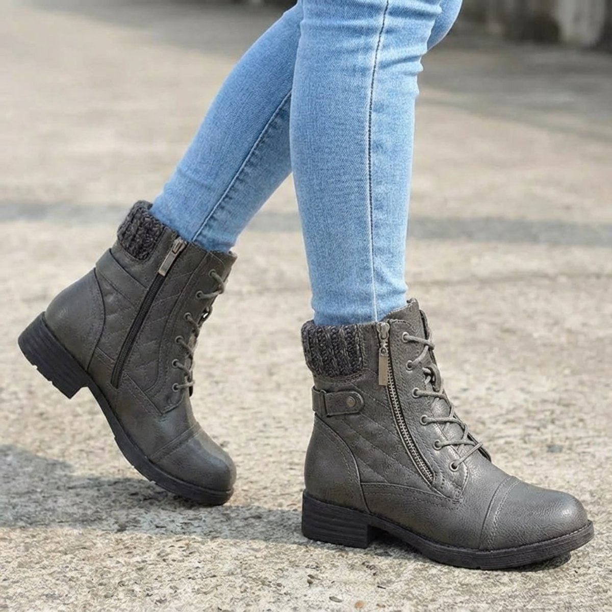 Women's Quilted Lace-Up Side Zip Ankle Boots