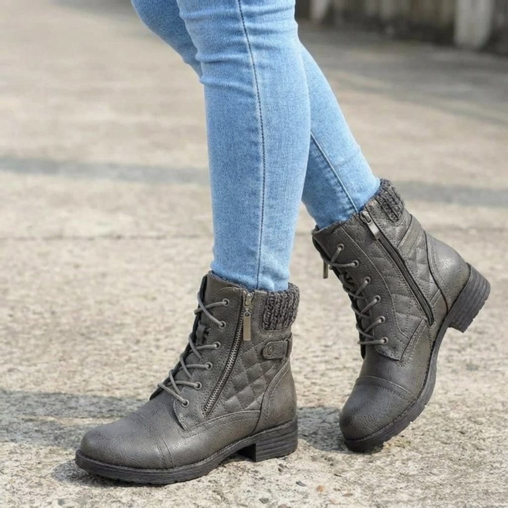 Women's Quilted Lace-Up Side Zip Ankle Boots