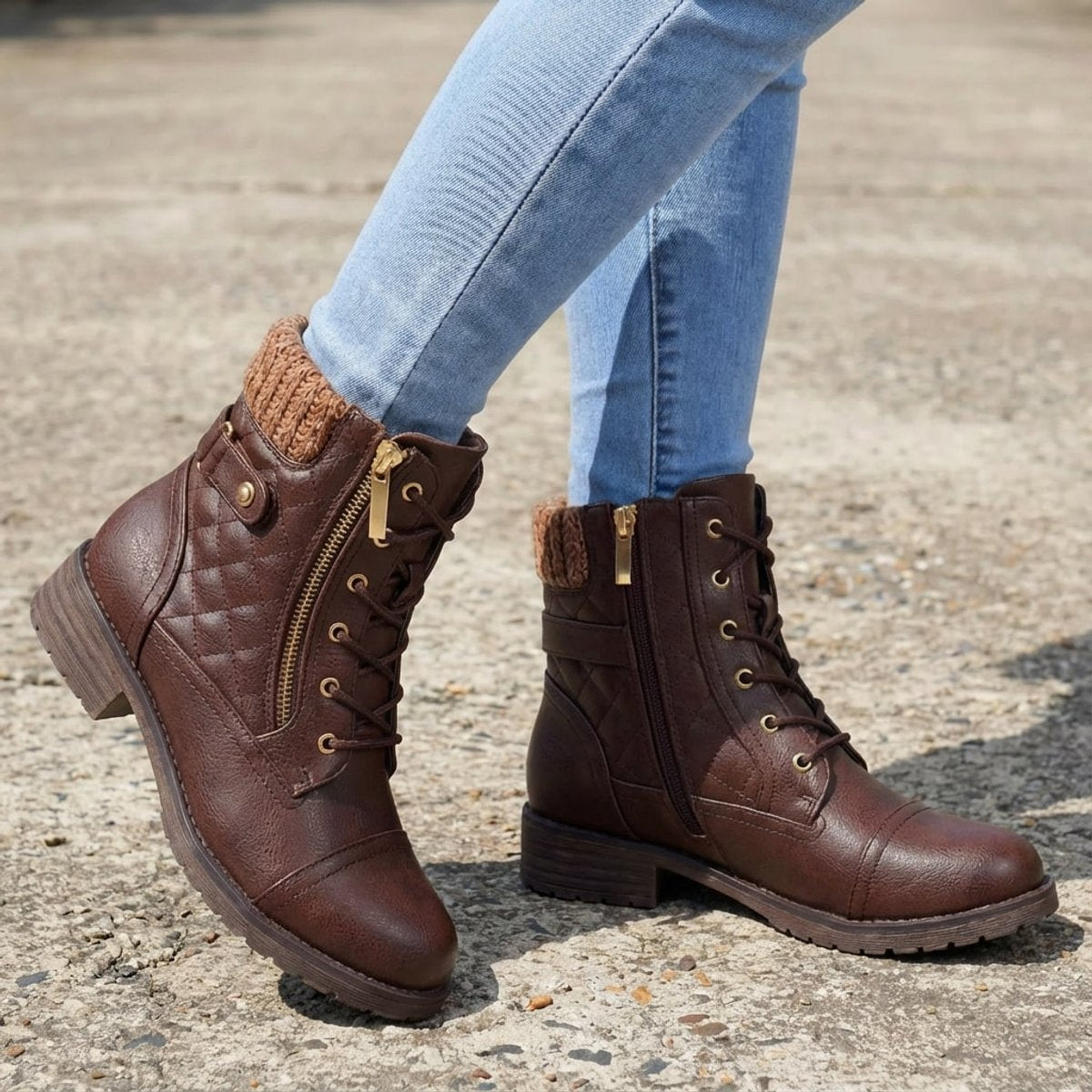 Women's Quilted Lace-Up Side Zip Ankle Boots