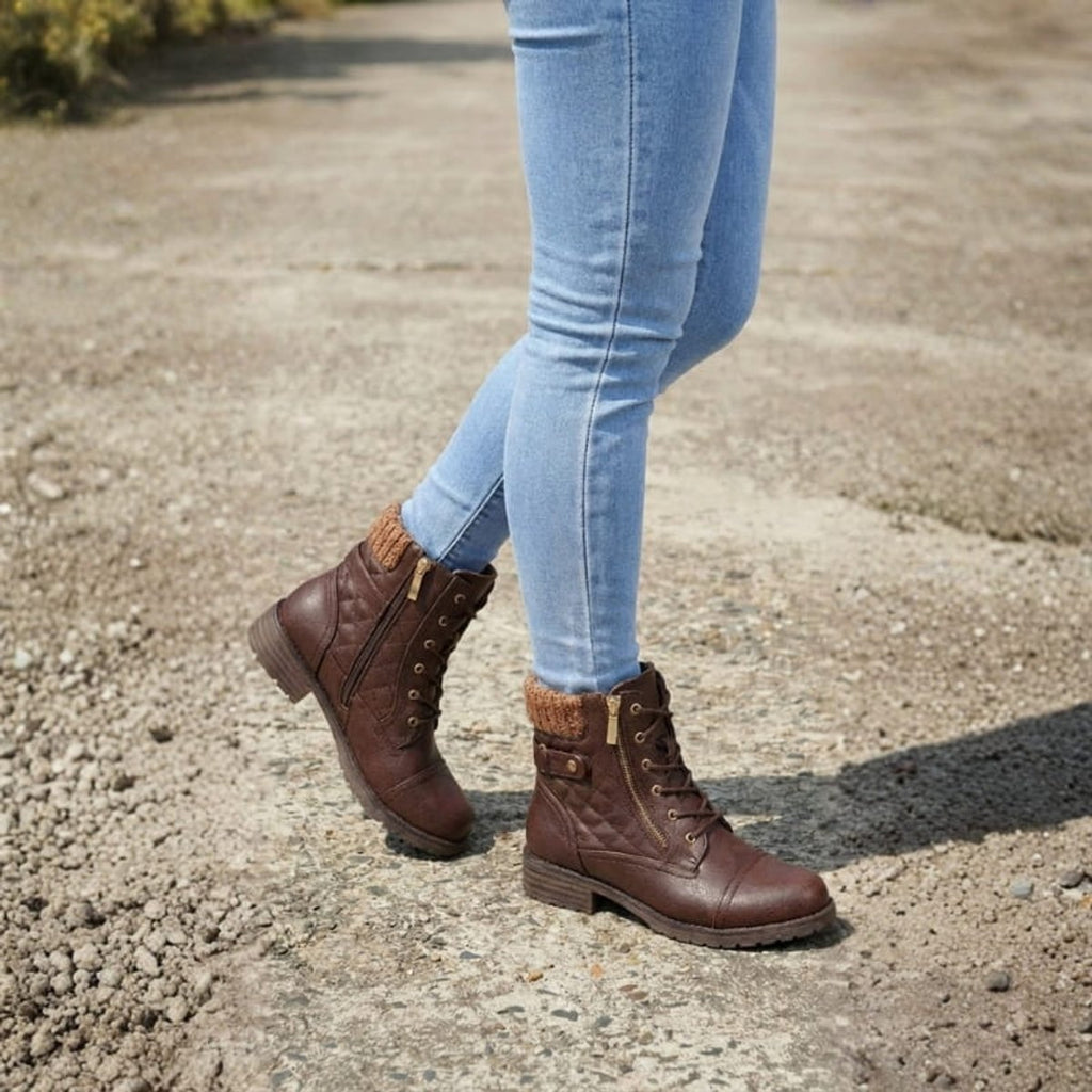 Women's Quilted Lace-Up Side Zip Ankle Boots