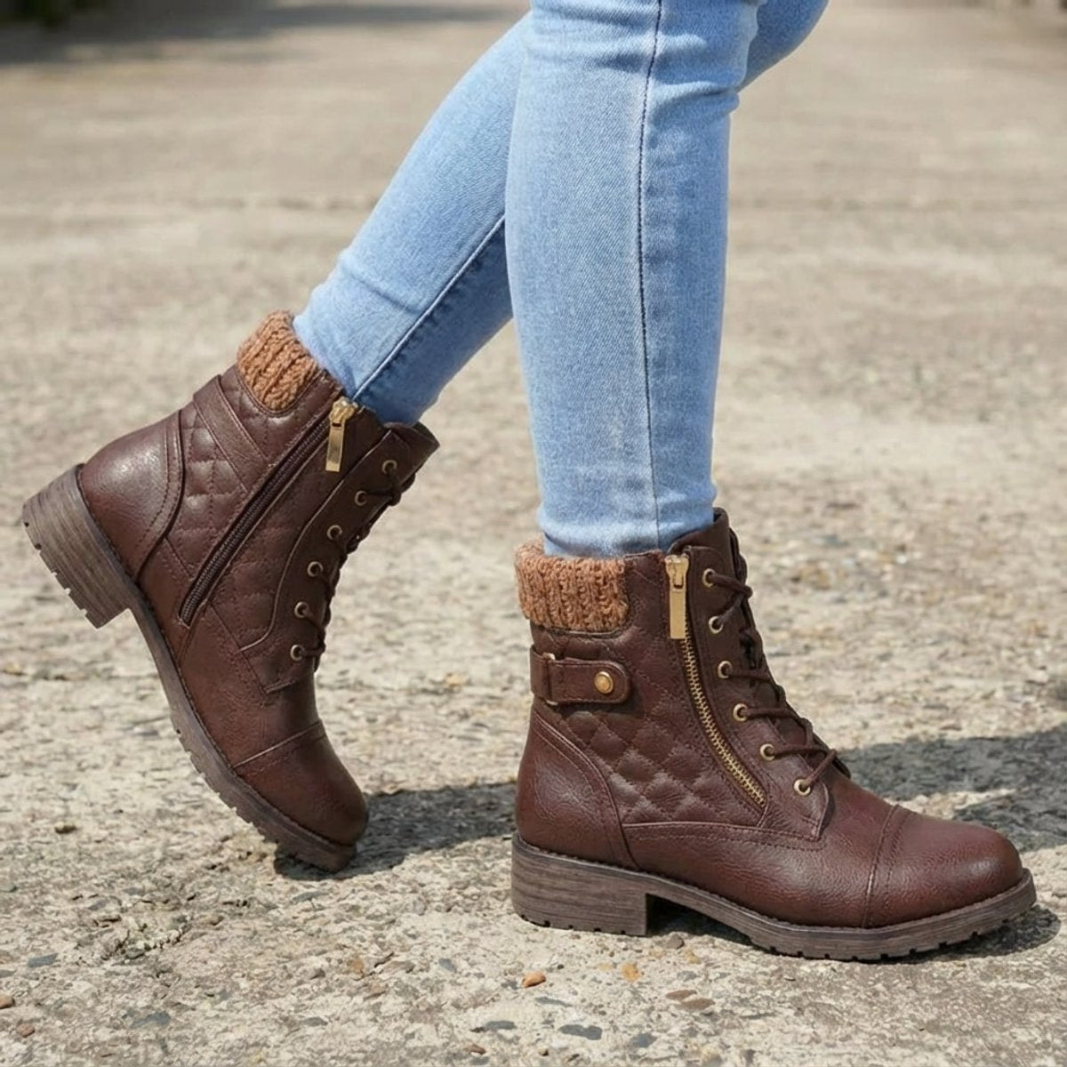 Women's Quilted Lace-Up Side Zip Ankle Boots