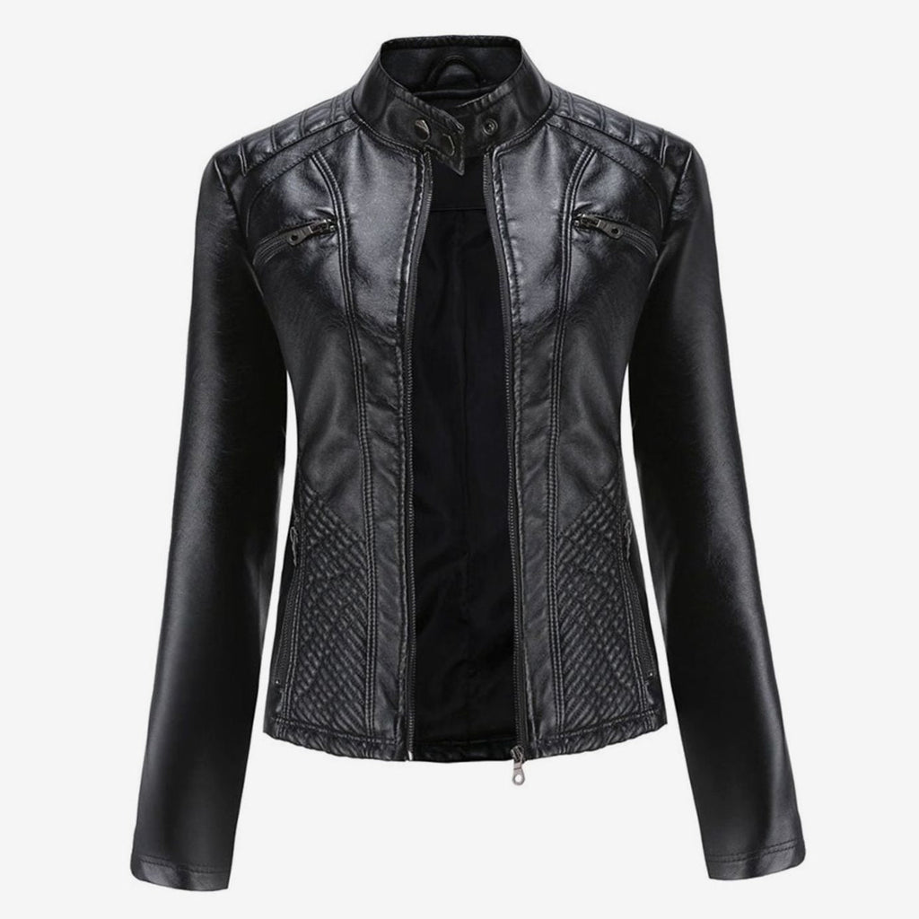 Women's Quilted Faux Leather Biker Jacket - Camel
