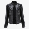 Women's Quilted Faux Leather Biker Jacket - Camel