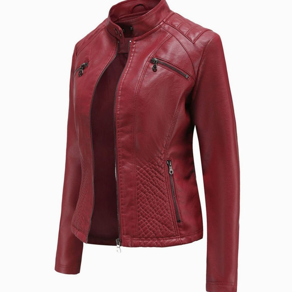 Women's Quilted Faux Leather Biker Jacket