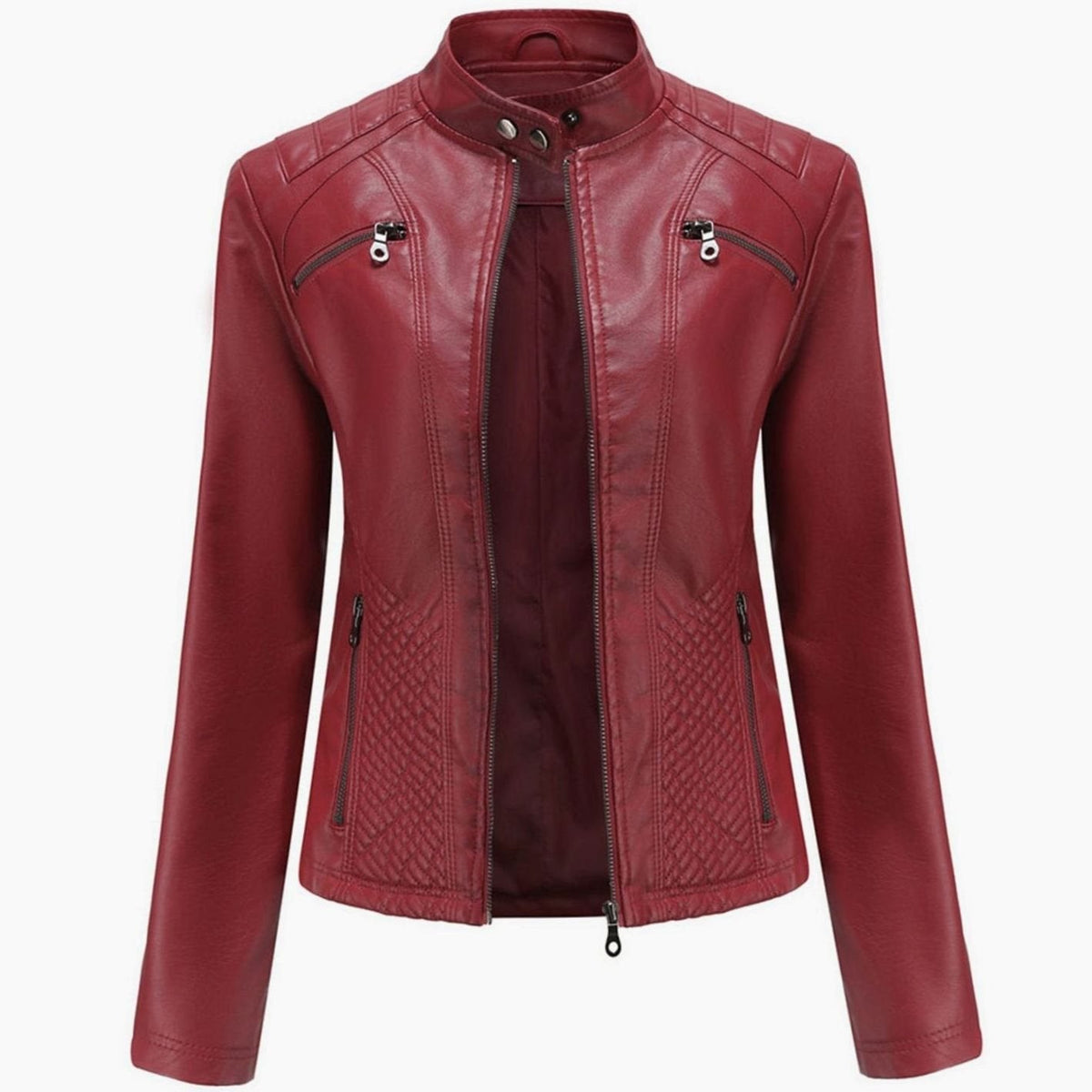 Women's Quilted Faux Leather Biker Jacket - Pink