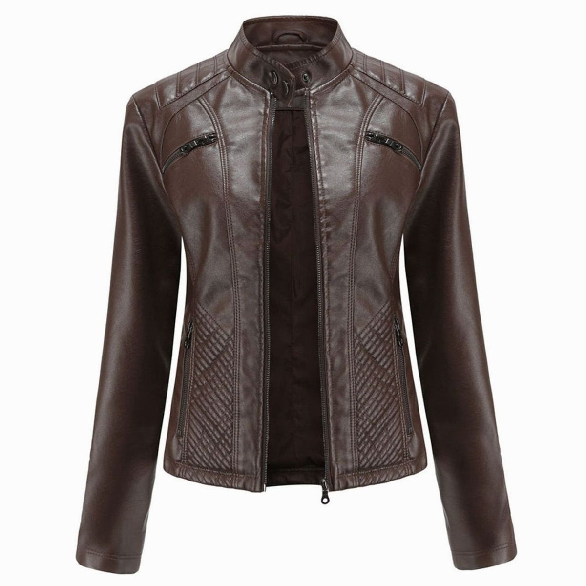 Women's Quilted Faux Leather Biker Jacket - Purple