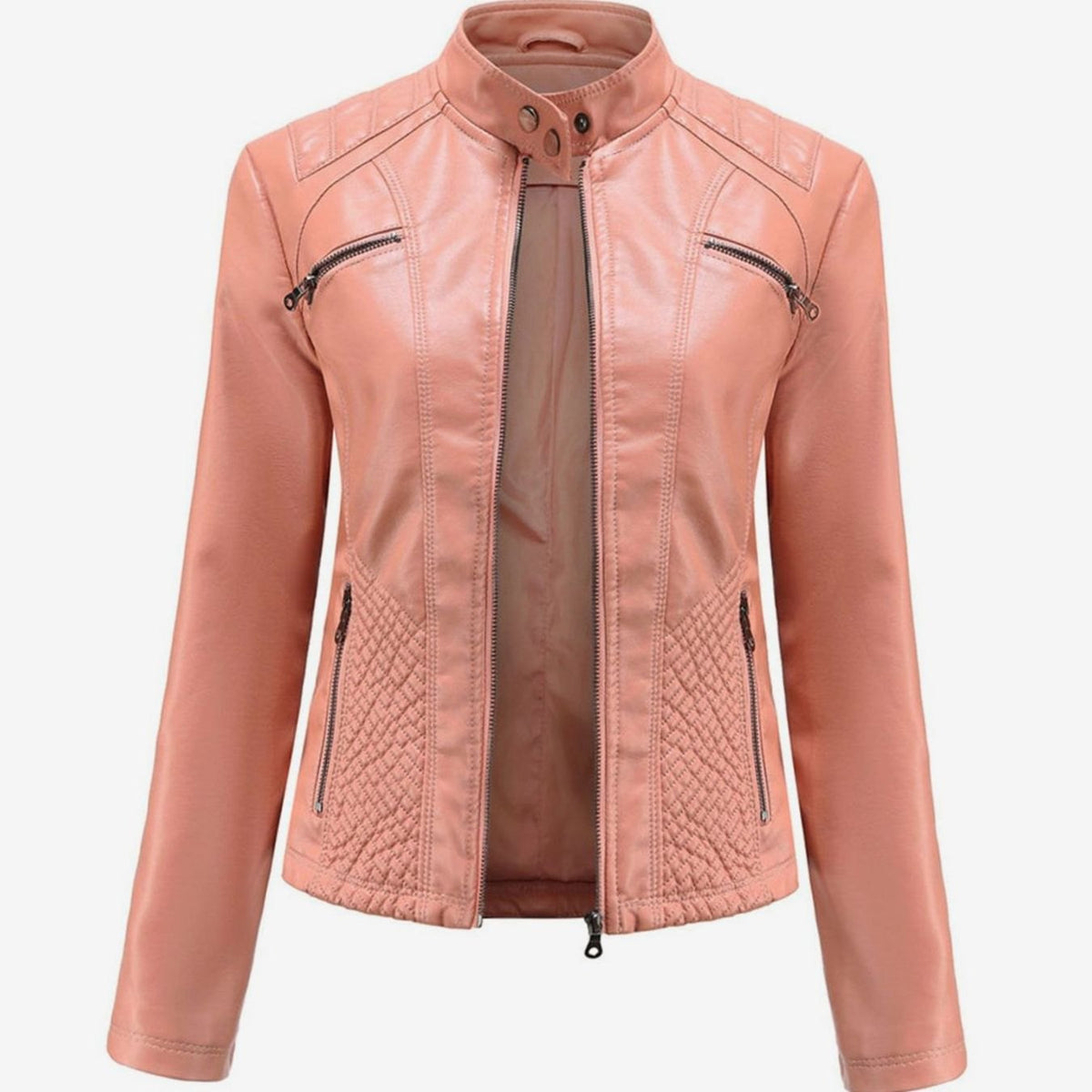 Women's Quilted Faux Leather Biker Jacket