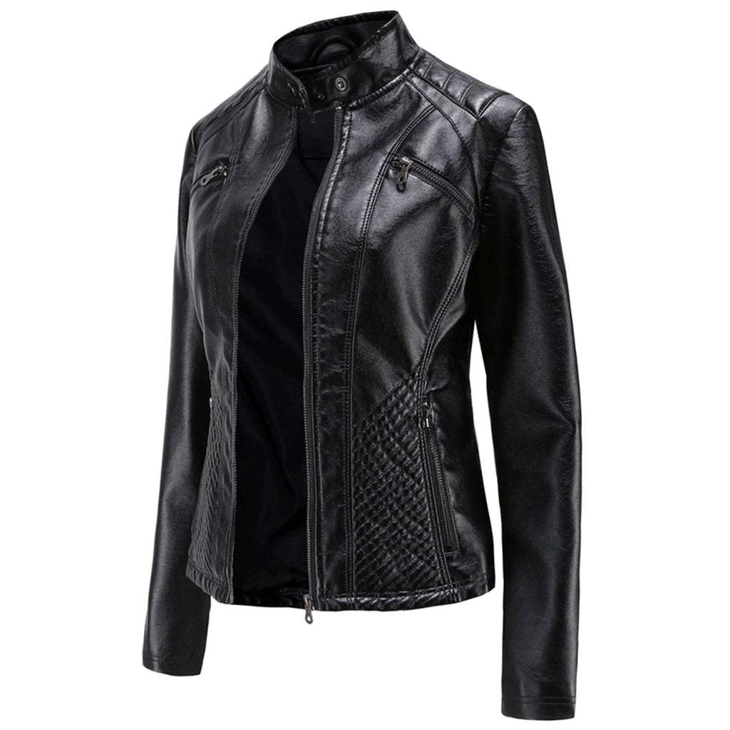 Women's Quilted Faux Leather Biker Jacket