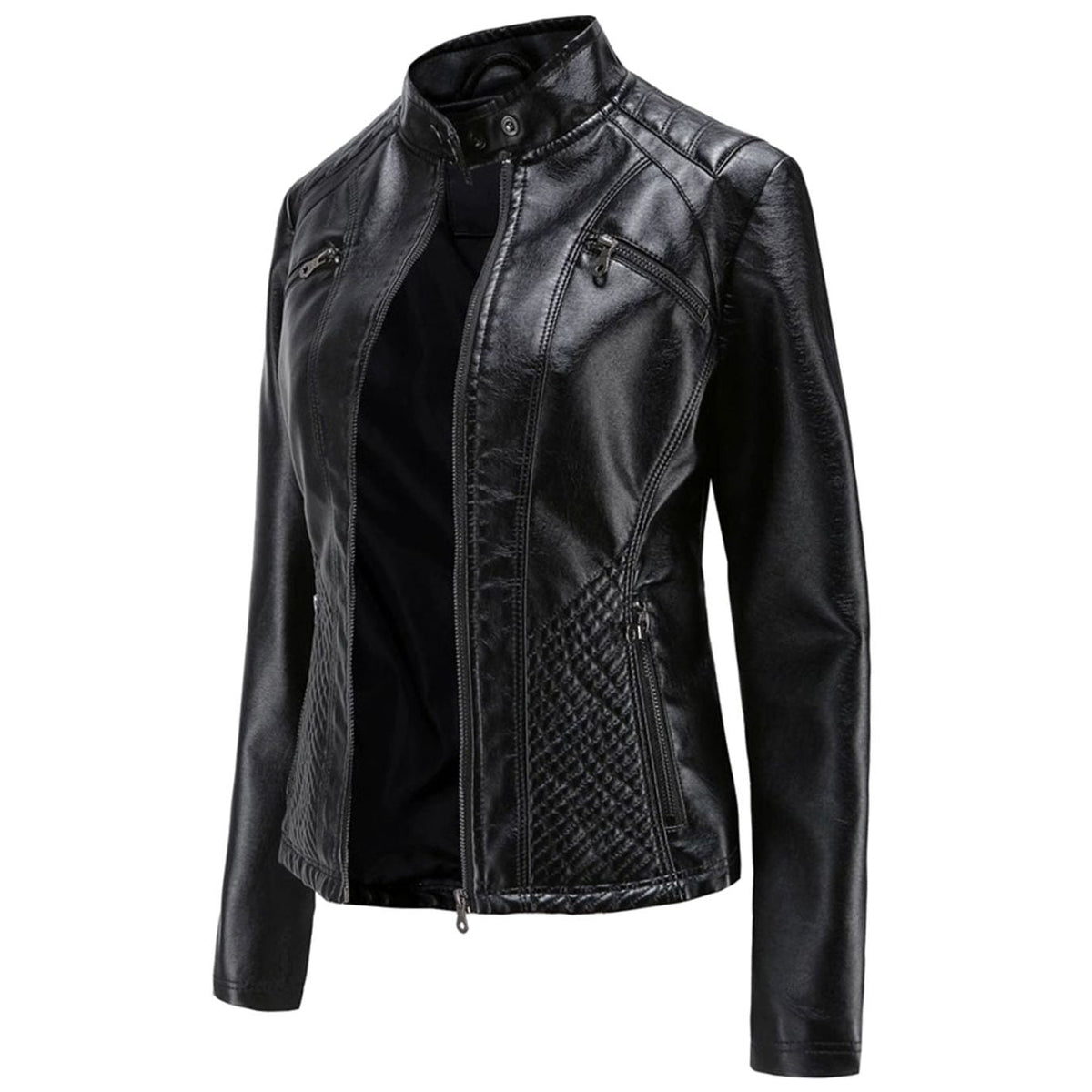 Women's Quilted Faux Leather Biker Jacket