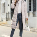 Women's Long Quilted Hooded Puffer Coat - Beige