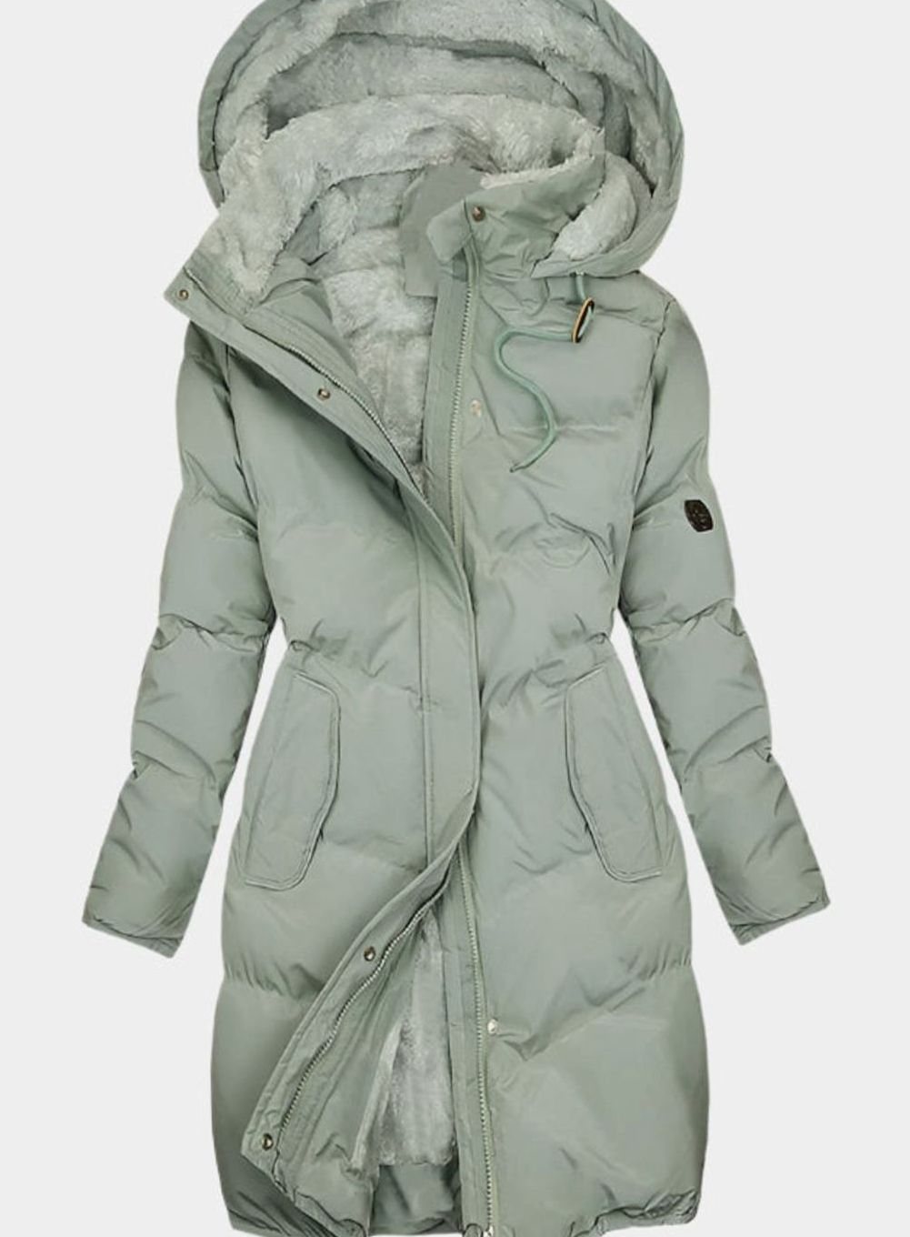 Women's Quilted Hooded Fleece-Lined Parka - Green