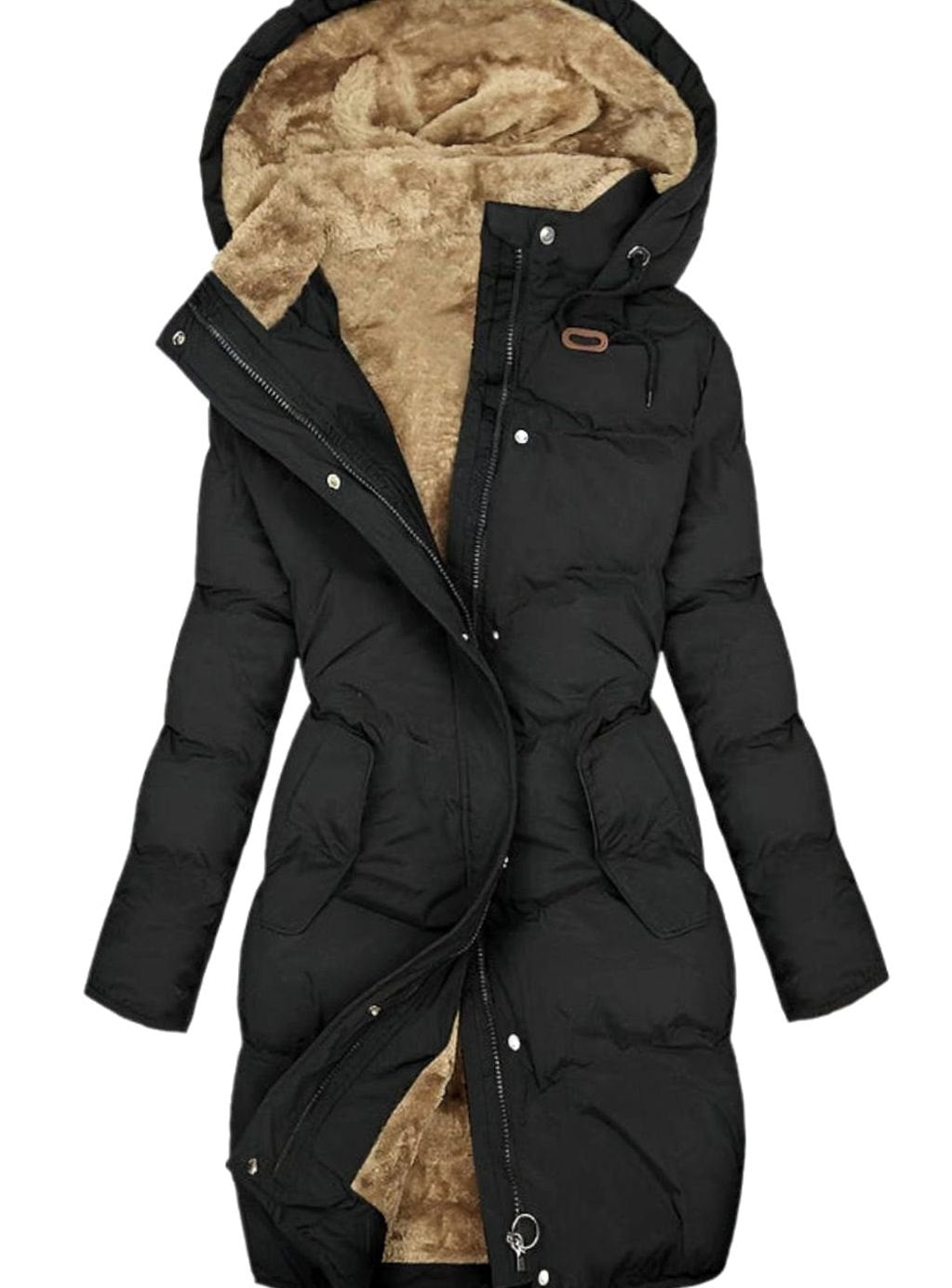 Women's Quilted Hooded Fleece-Lined Parka - Black