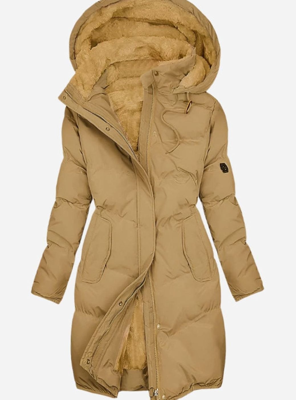 Women's Quilted Hooded Fleece-Lined Parka - Yellow