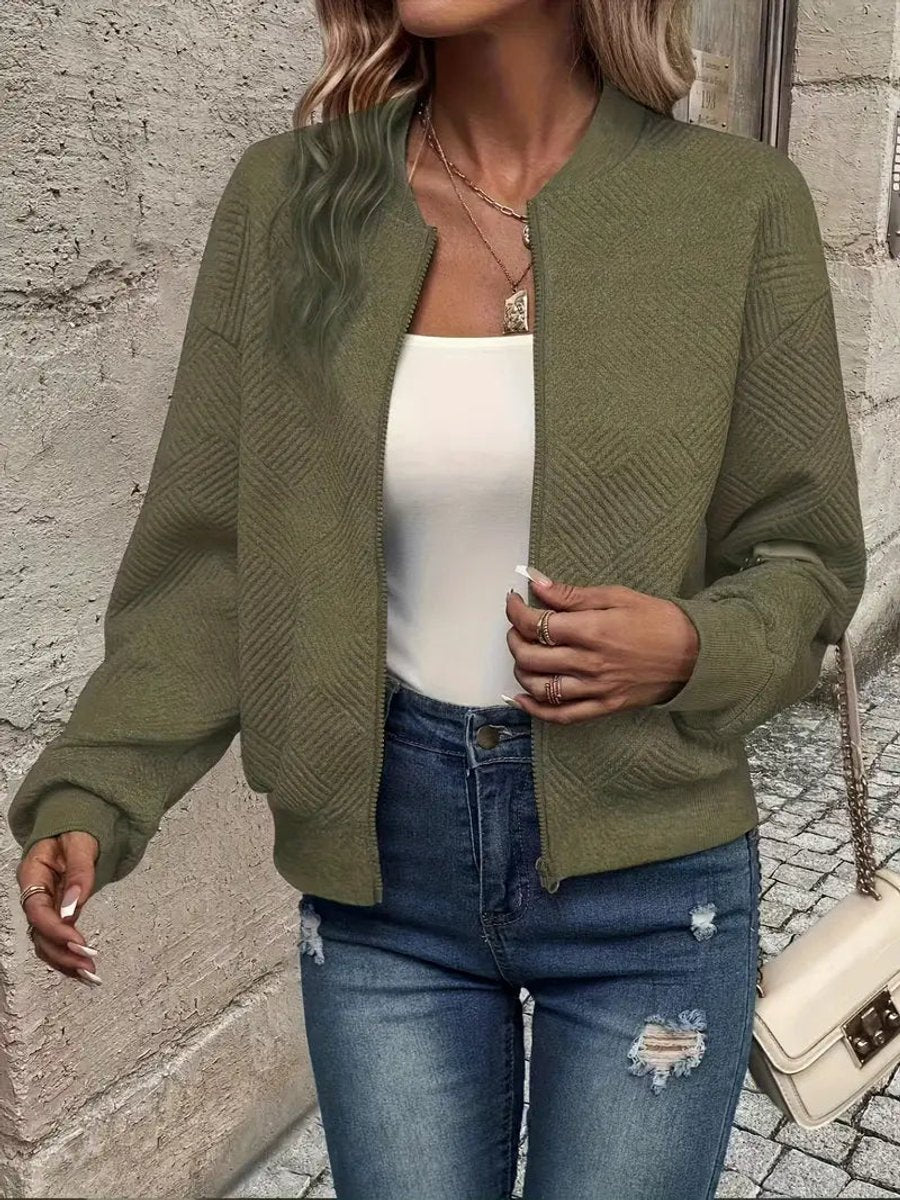 Women's Cropped Quilted Bomber Jacket - Olive Green