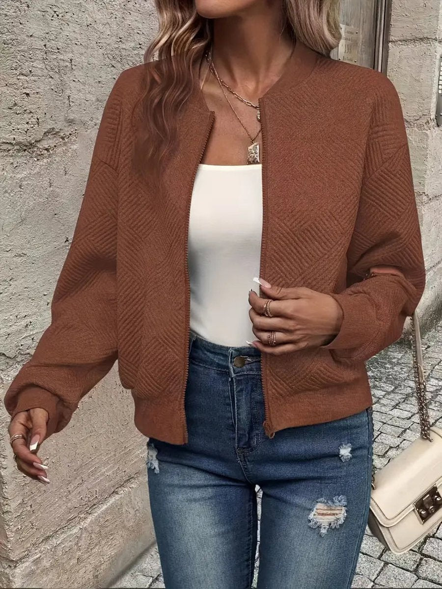 Women's Cropped Quilted Bomber Jacket - Dark Brown