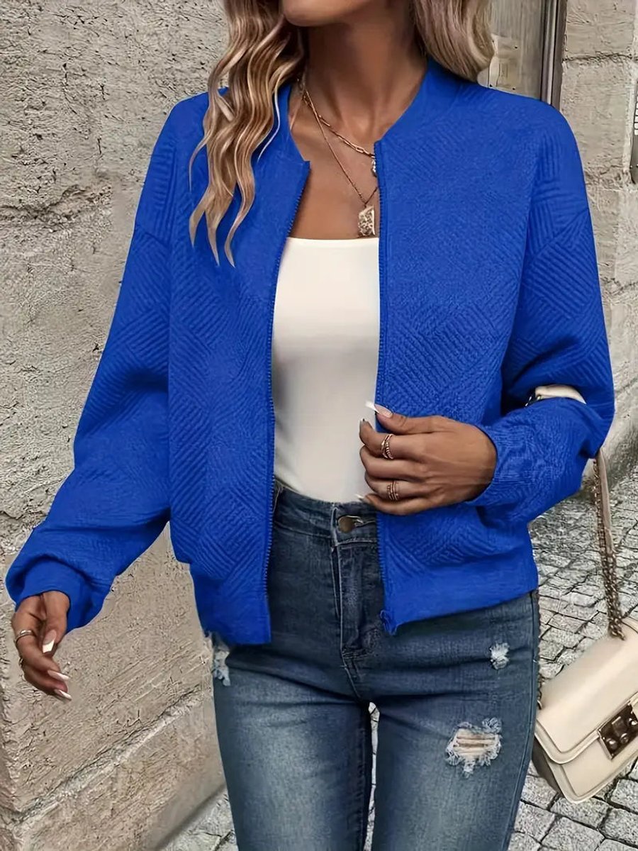 Women's Cropped Quilted Bomber Jacket - Blue