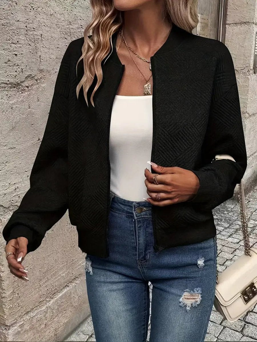 Women's Cropped Quilted Bomber Jacket - Black