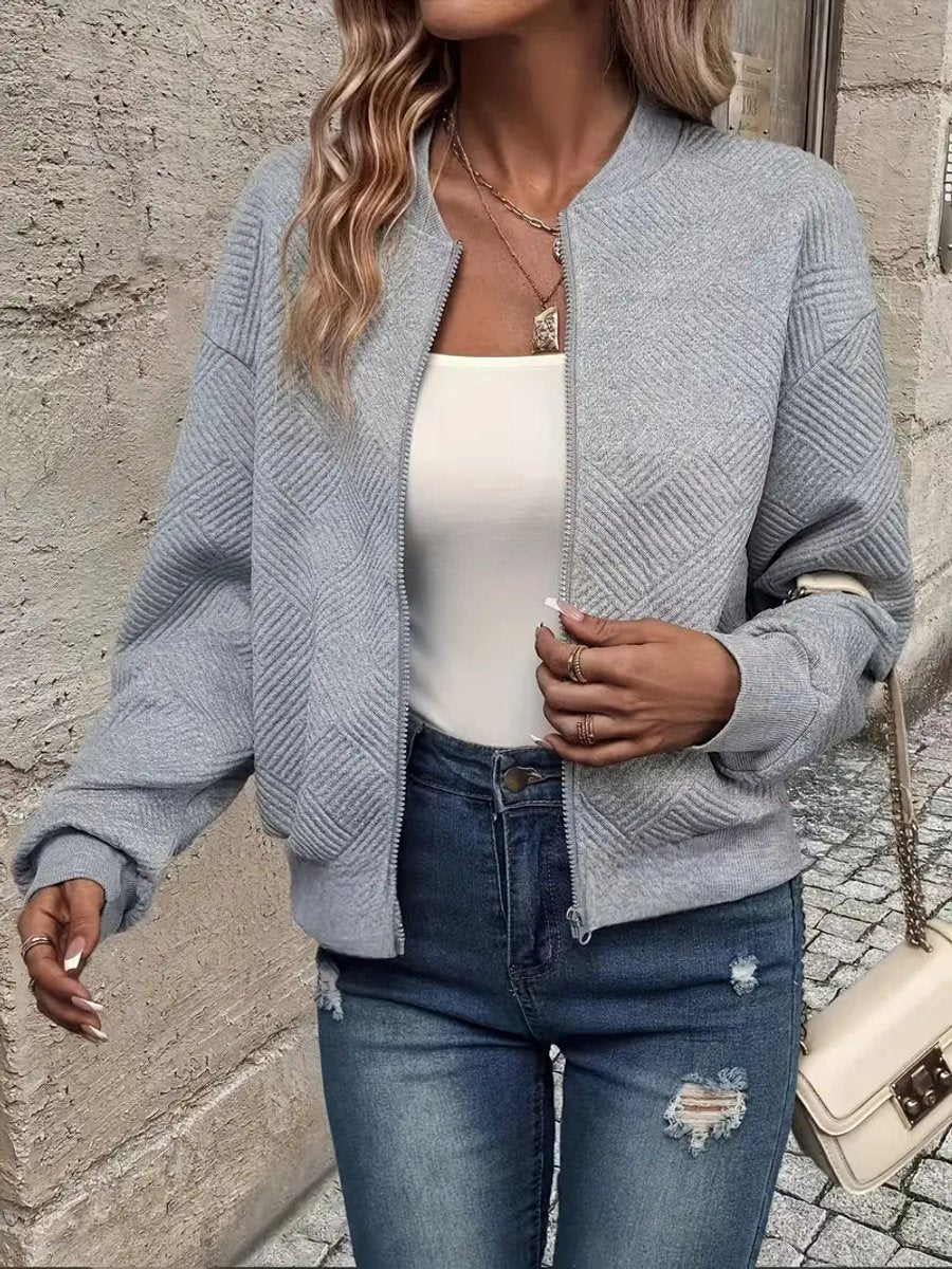 Women's Cropped Quilted Bomber Jacket - Gray