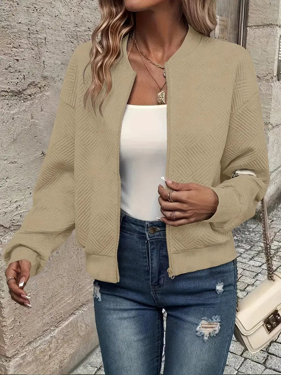 Women's Cropped Quilted Bomber Jacket - Khaki