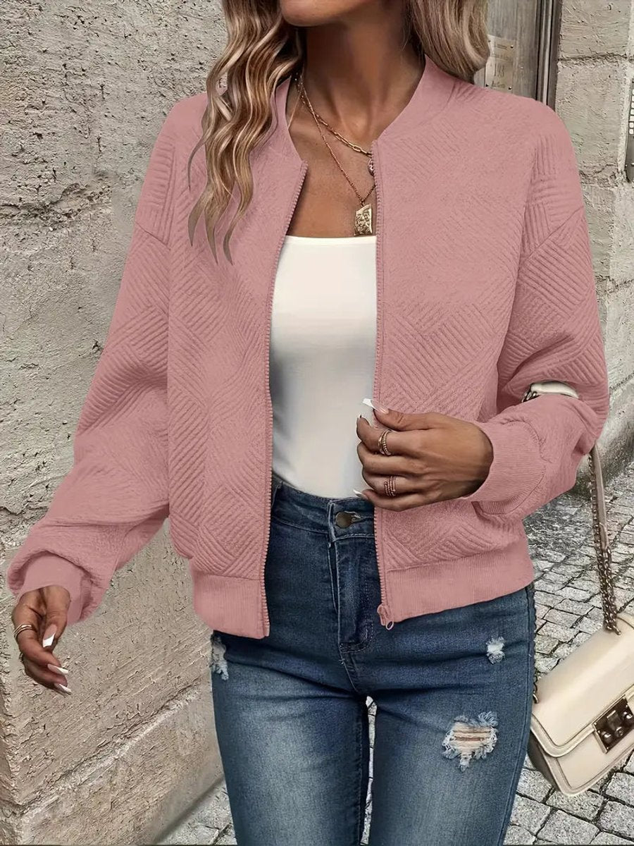 Women's Cropped Quilted Bomber Jacket - Pink