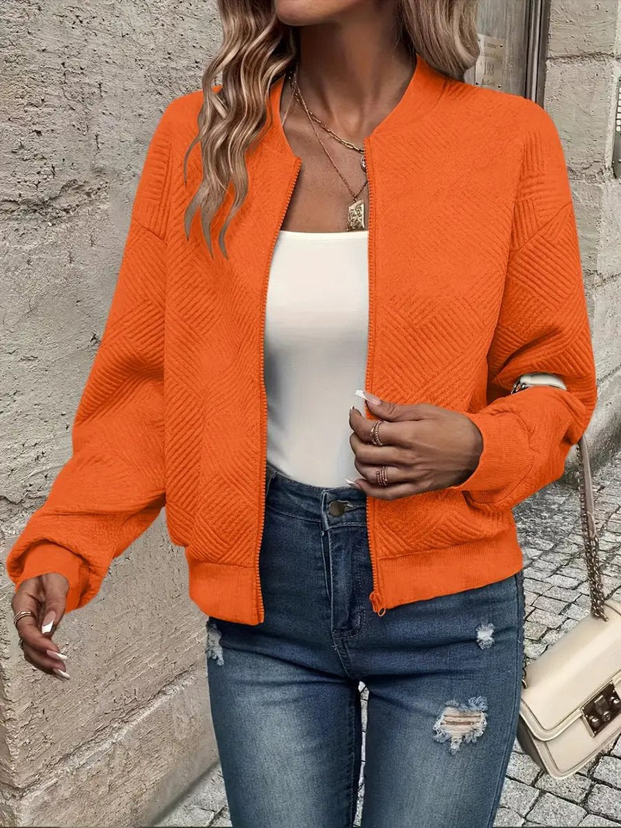 Women's Cropped Quilted Bomber Jacket - Orange
