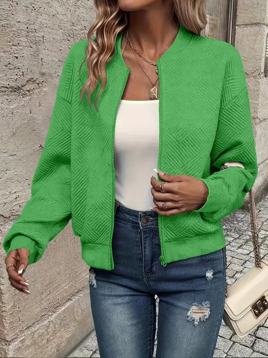 Women's Cropped Quilted Bomber Jacket - Green
