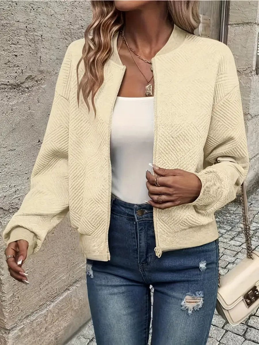 Women's Cropped Quilted Bomber Jacket - Apricot