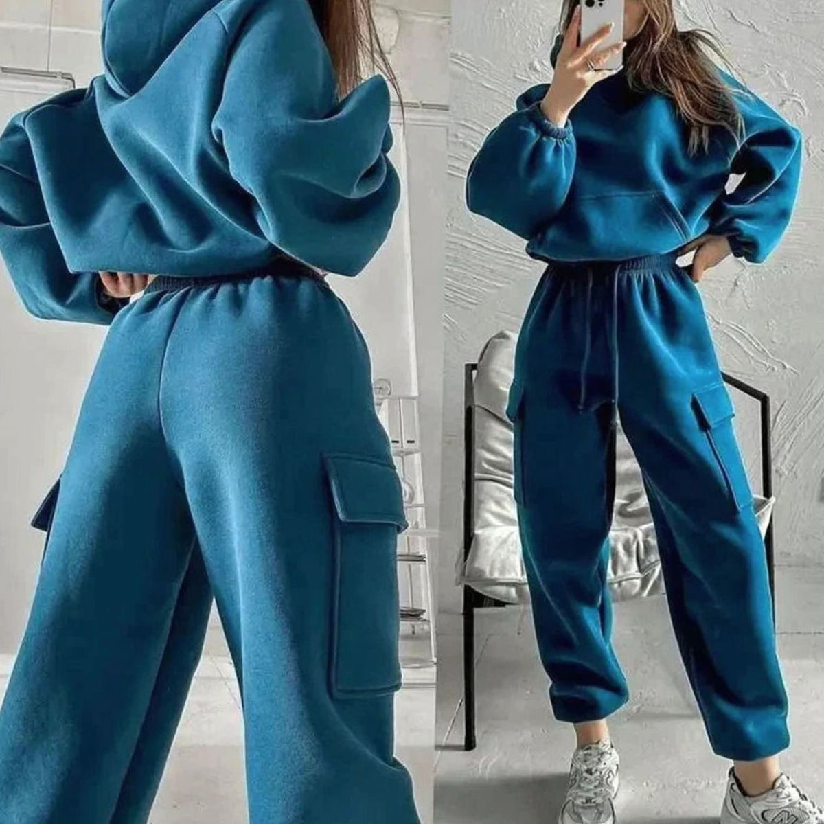 Women's Relaxed Cargo Pocket Hoodie Jogger Set