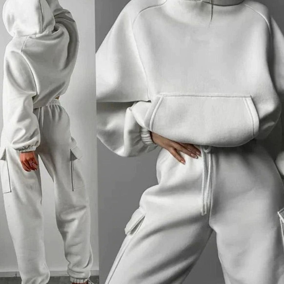 Women's Relaxed Cargo Pocket Hoodie Jogger Set