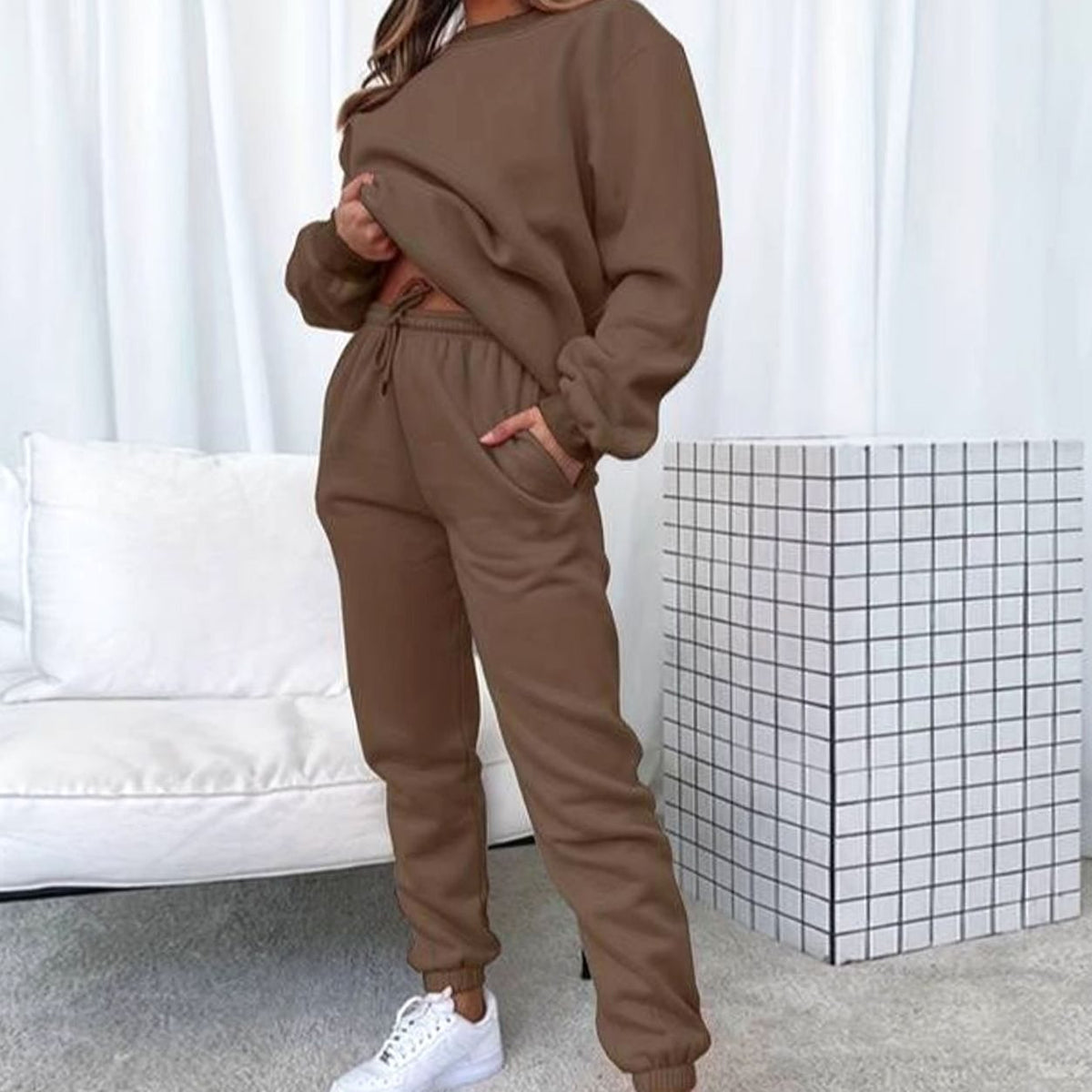 Women's Relaxed Crewneck Sweatshirt and Jogger Set - Dark Blue