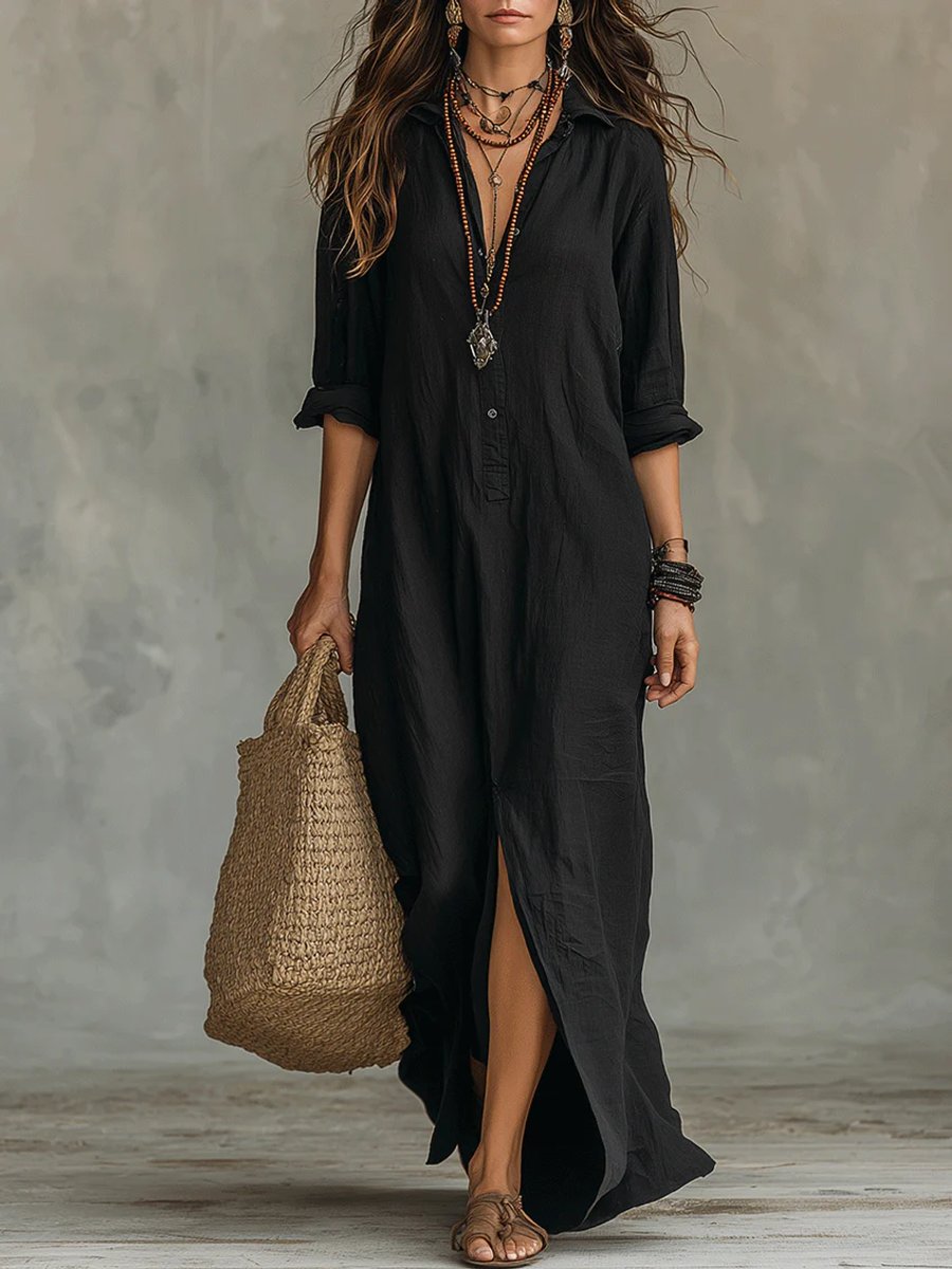 Women's Relaxed Button-Down Maxi Shirt Dress
