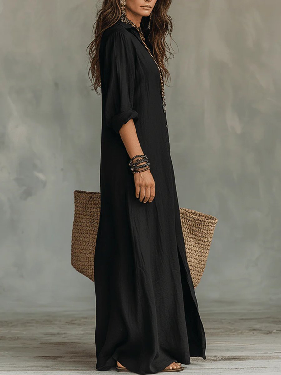 Women's Relaxed Button-Down Maxi Shirt Dress
