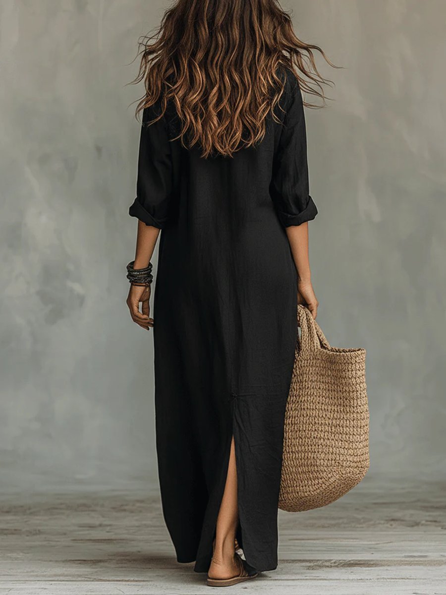 Women's Relaxed Button-Down Maxi Shirt Dress