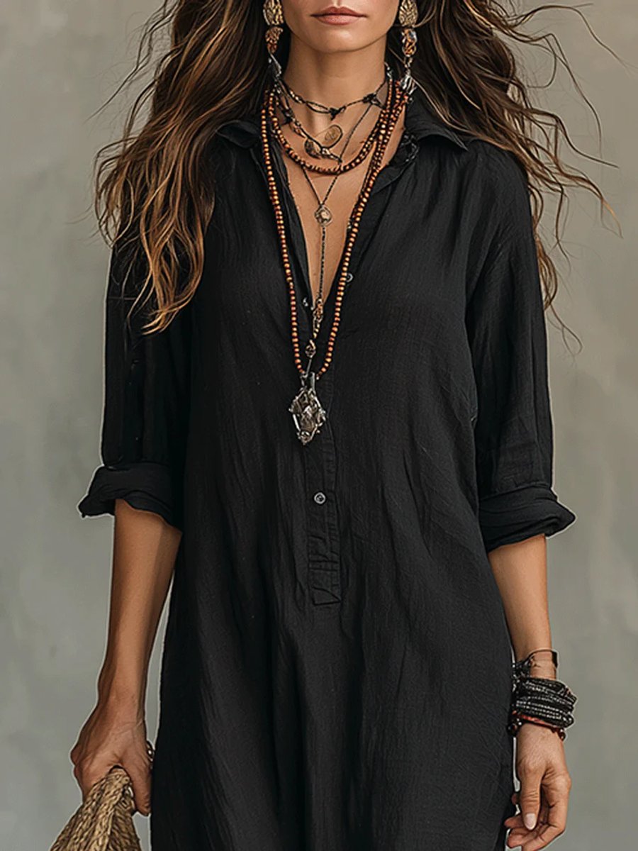 Women's Relaxed Button-Down Maxi Shirt Dress