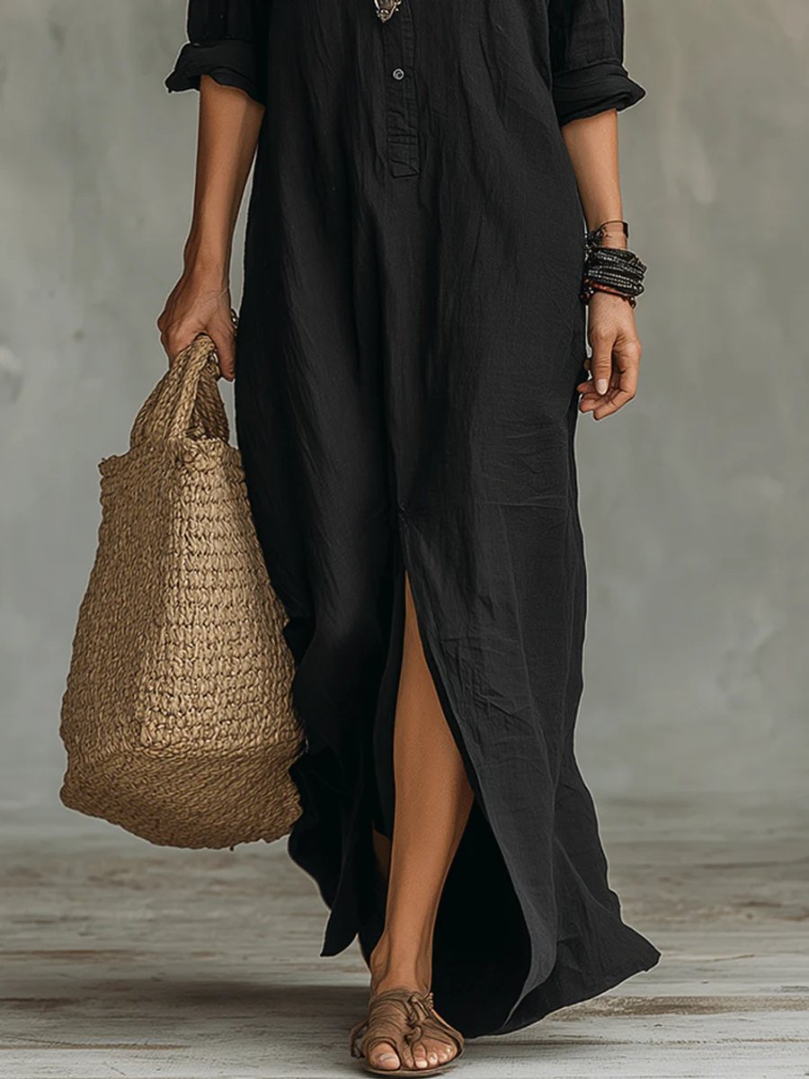 Women's Relaxed Button-Down Maxi Shirt Dress