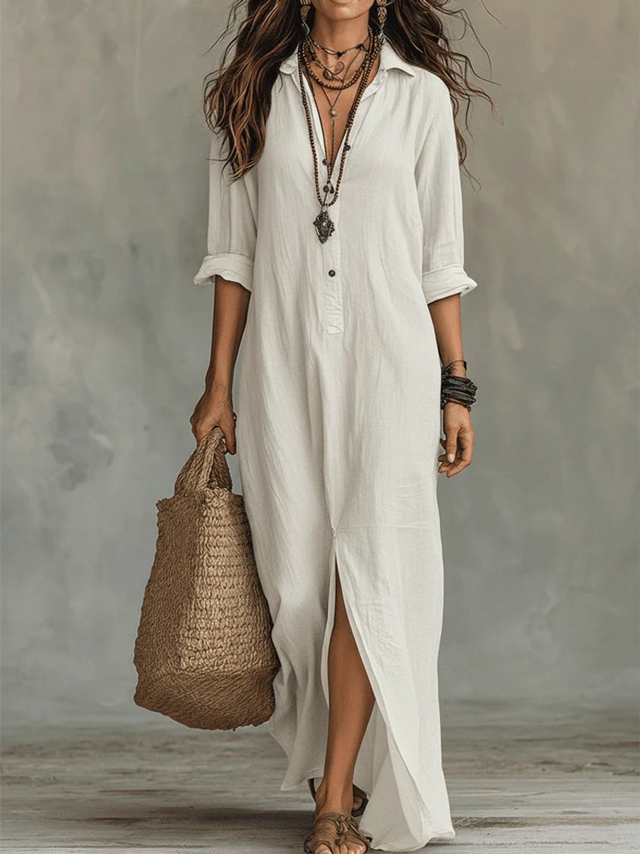 Women's Relaxed Button-Down Maxi Shirt Dress
