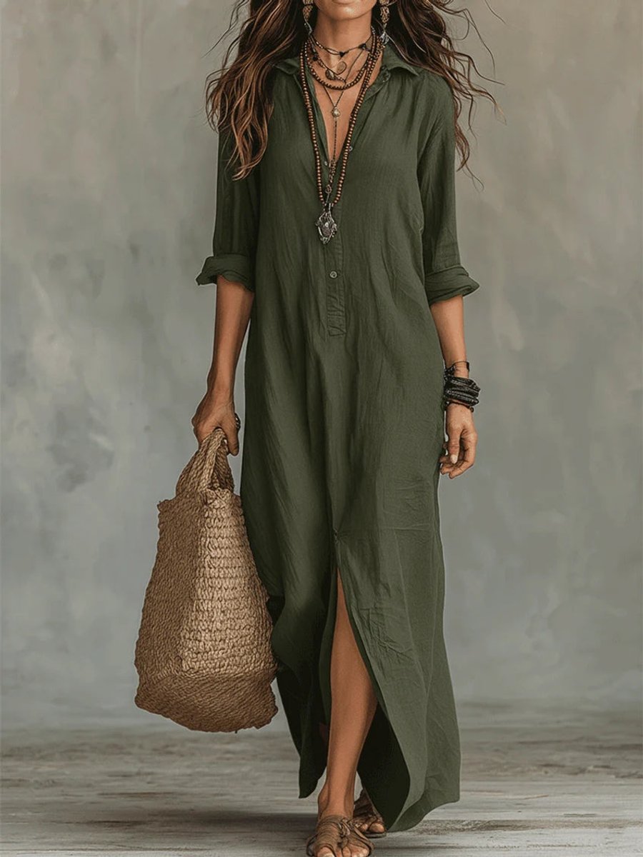 Women's Relaxed Button-Down Maxi Shirt Dress