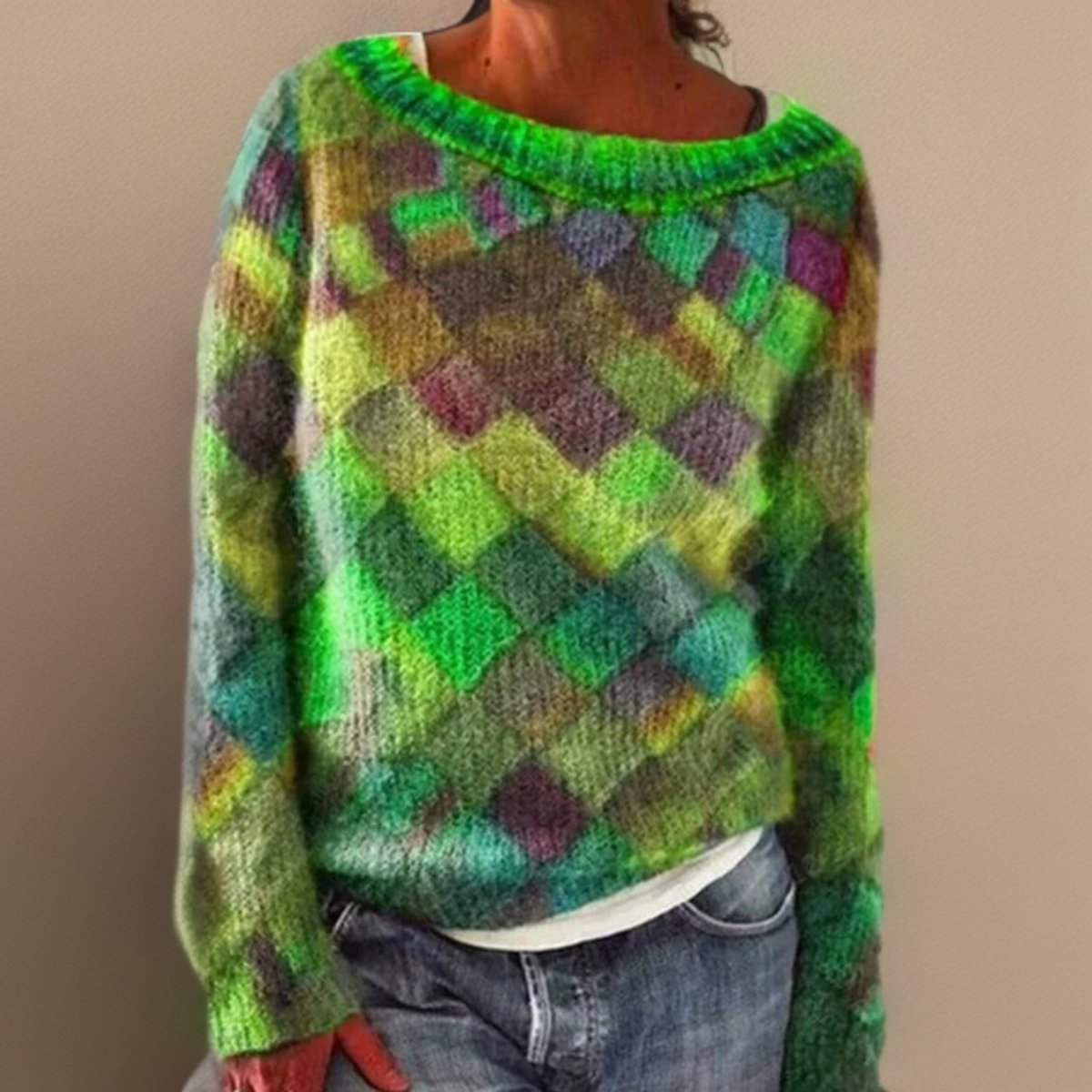 Women's Colorblock Argyle Knit Sweater