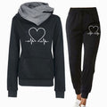 Women's Heart Graphic Hoodie and Jogger Set - Black