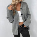 Women's Relaxed-Fit Hooded Button Cardigan - Gray