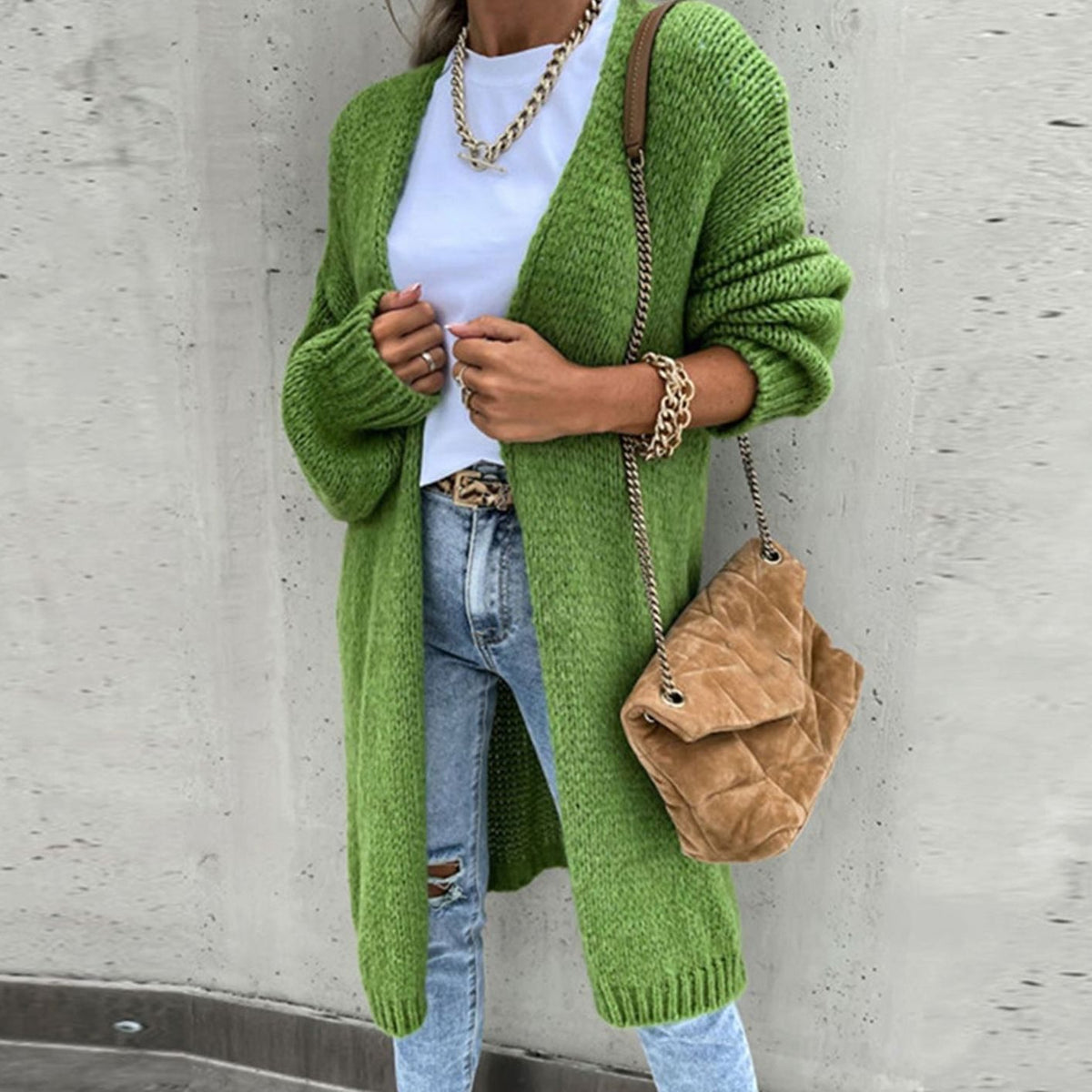 Women's Long Open-Front Relaxed Knit Cardigan