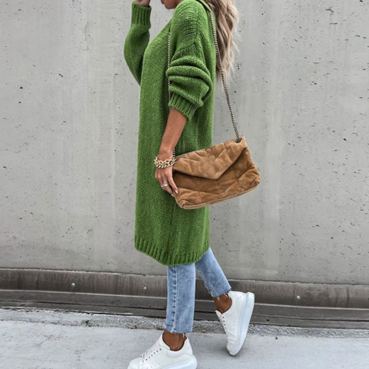Women's Long Open-Front Relaxed Knit Cardigan