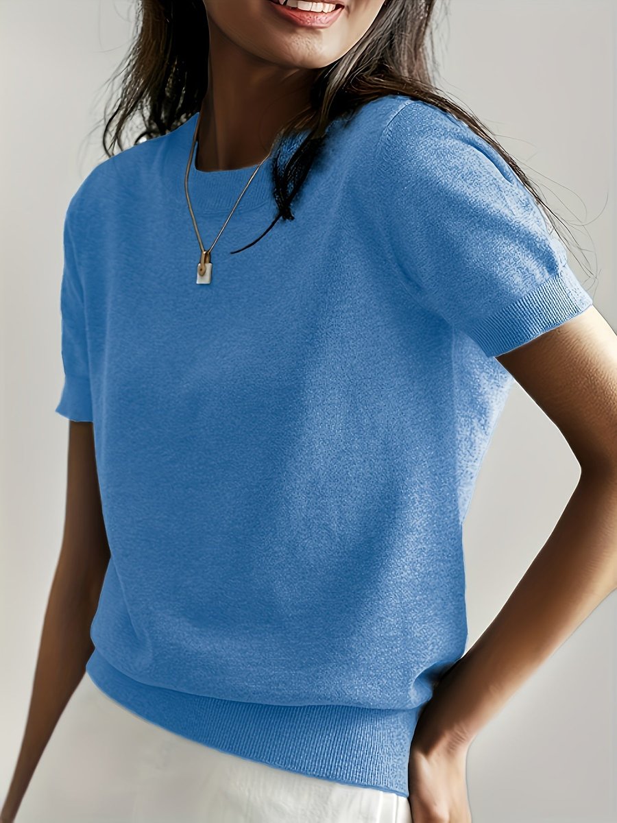 Women's Relaxed Short-Sleeve Knit Sweater Top