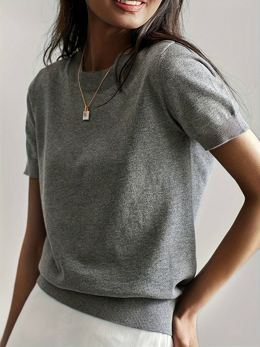 Women's Relaxed Short-Sleeve Knit Sweater Top - Gray