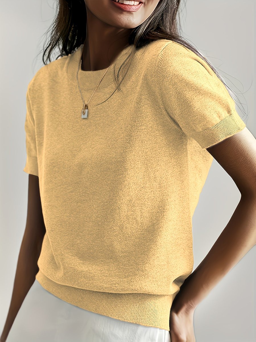 Women's Relaxed Short-Sleeve Knit Sweater Top - Yellow
