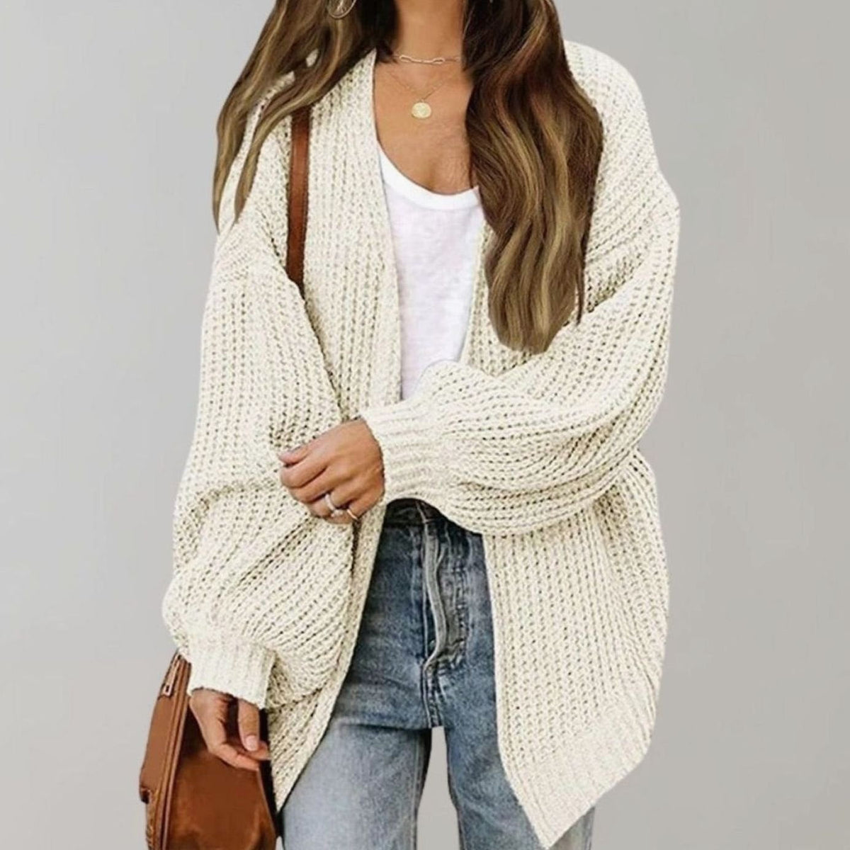 Women's Relaxed Oversized Open-Front Knit Cardigan - White