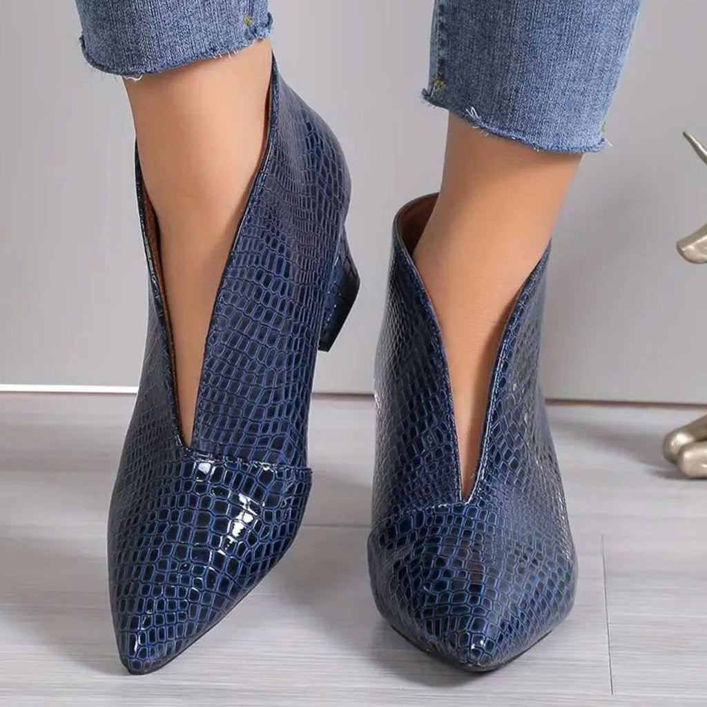Women's Reptile Textured V-Cut Ankle Boots - Dark Brown