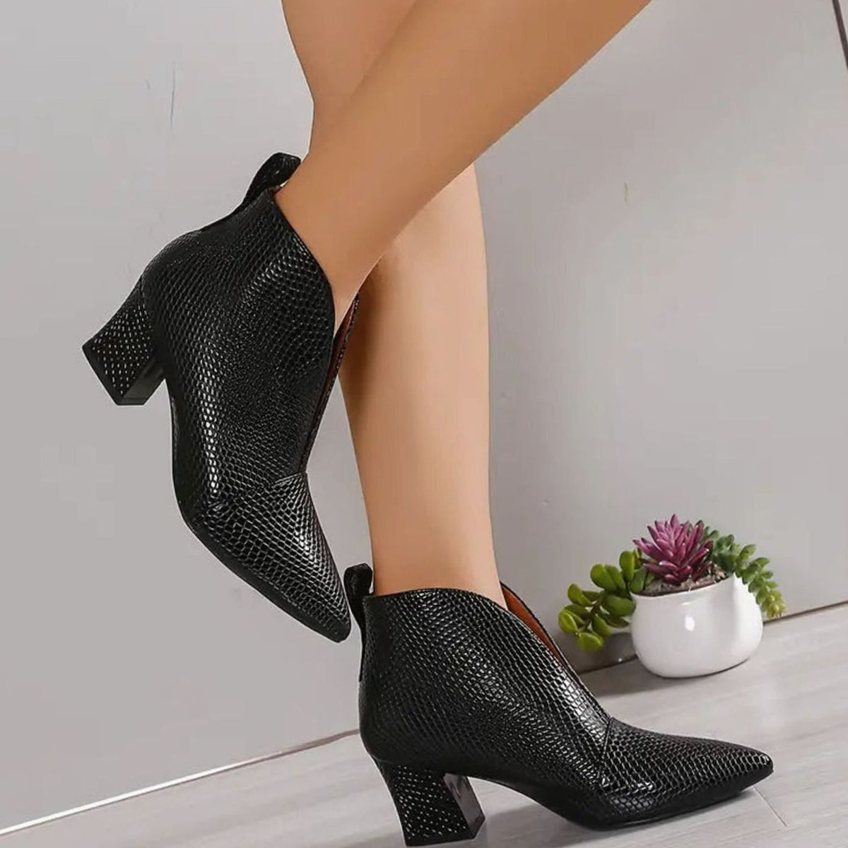 Women's Reptile Textured V-Cut Ankle Boots